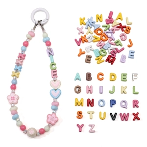 DIY alphabet beads kit with 26 letters and colorful macaron beads for phone straps