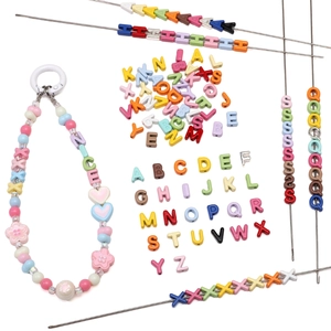 Colorful A-Z alphabet acrylic bead set for DIY jewelry making with heart and star charms