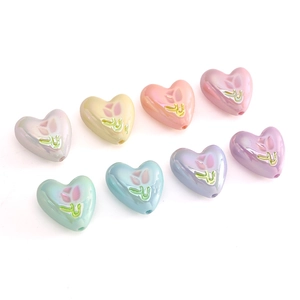 Pastelkleurige acryl hartkralen met tulp-opdruk voor DIY-sieraden in diverse kleuren