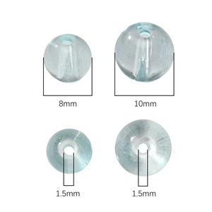 Light blue transparent 8mm and 10mm glass beads with 1.5mm hole for DIY jewelry making