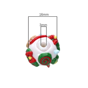 Perle de Noël 16mm en acrylique peinte à la main avec nœud rouge pour création bijoux DIY