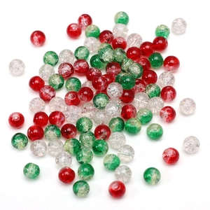 Christmas colors cracked glass beads in red green and white for DIY jewelry making crafts