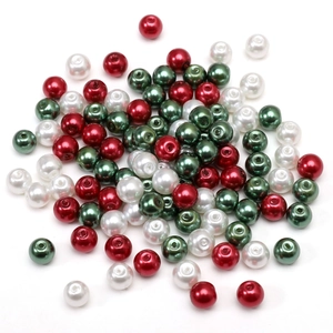 Polished red, green, and white glass pearl beads for Christmas DIY jewelry making
