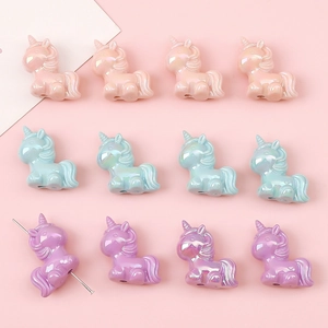 Perles licorne en acrylique pour bijoux DIY en tons rose bleu et violet pastel