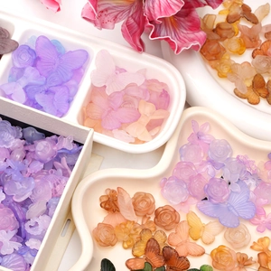 Frosted acrylic jelly resin butterfly and flower beads for DIY jewelry making