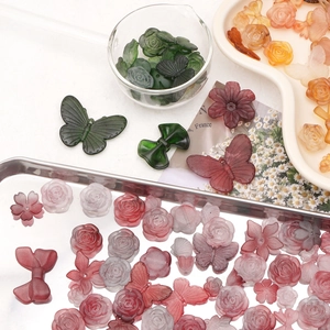 Frosted acrylic matte colorful flower and butterfly loose beads for DIY jewelry making