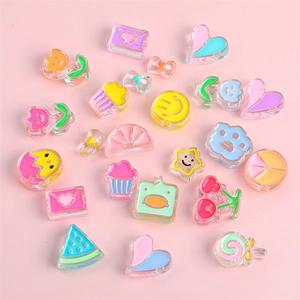 Mixed Colors Acrylic Transparent Cartoon Drip Oil Beads Heart Flower Fruit Shape For DIY Jewelry Making Crafts Accessories