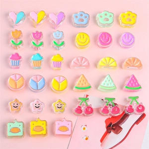 Colorful mix of acrylic resin charms with heart, tulip, and star shapes for DIY jewelry