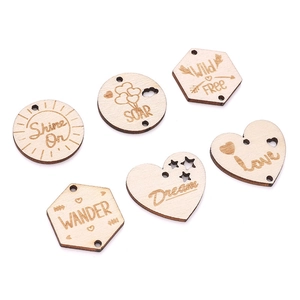 Vintage Wooden Geometric Pendants Laser Engraved Motivational Words For DIY Jewelry Making Christmas Ornaments Heart Star Round Shape Crafts