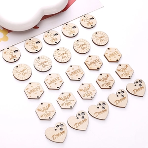 DIY natural wooden pendants in heart and round shapes with motivational laser engravings