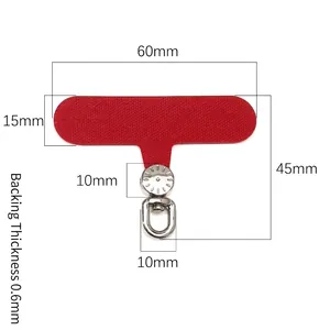 Red fiber Oxford fabric phone tether tab with 360-degree rotating silver metal D-ring