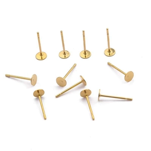DIY golden stainless steel flat pad earring posts for handmade jewelry making and crafts