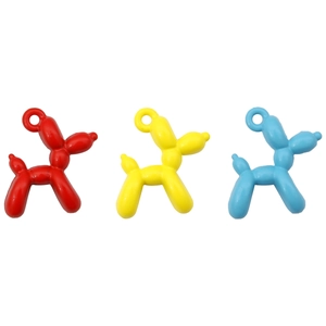 Three colorful mirror-finish balloon dog charms in red, yellow, and blue for DIY jewelry