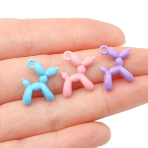 Set of three colorful balloon dog charms in blue, pink, and purple for DIY jewelry making