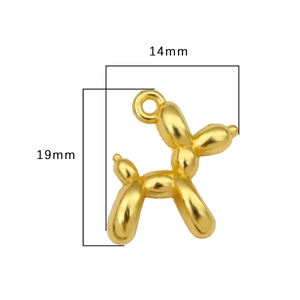 Golden balloon dog metal pendant for DIY jewelry making, size 19x14mm with hanging loop