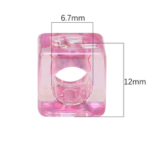 Translucent pink 12mm acrylic square bead with 6.7mm large hole for DIY jewelry making