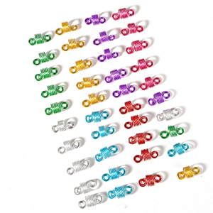 Anneaux de cheveux spirales en aluminium coloré et pinces tressées en divers métaux