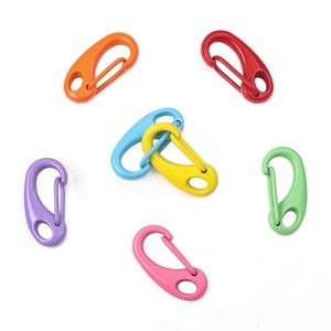 Detailed view of colorful alloy lobster claw clasps in seven assorted paint finishes
