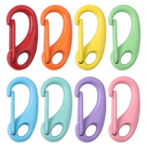 Set of eight colorful alloy spring snap hooks in pear shape for DIY keychain making