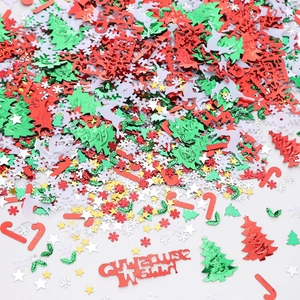 Confettis Paillettes de Noël en Plastique Métallique Flocon de Neige Renne Sapin Étoiles pour Décoration de Table Fête DIY