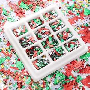 Set de paillettes de Noël en boîte à 12 cases avec sapins et flocons pour loisirs créatifs