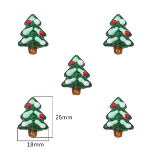 Detail of five 25x18mm green glass Christmas tree beads for DIY jewelry making accessories