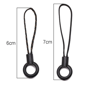 6cm and 7cm nylon zipper pulls with round plastic ring in black and orange colors