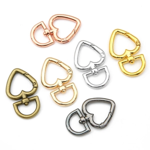 Set of 6 colorful heart-shaped alloy lobster clasps with rotating D-rings for DIY crafts