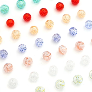 Handmade Hollow Lampwork Glass Beads Hand-painted Spiral Stripe Round Spacer Beads For DIY Jewelry Making Bracelet Necklace