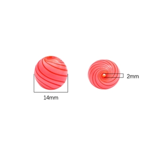 Hand-painted hollow glass beads with 14mm diameter and red spiral stripes for DIY jewelry