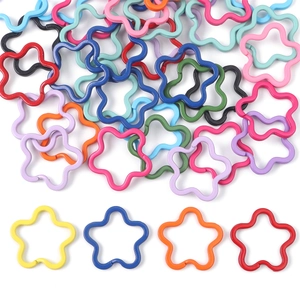 Colorful Flower Star Shaped Iron Open Rings Lacquered Metal Buckles For DIY Jewelry Making Keychain Craft Findings