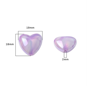 Lila halbtransparente Acrylperlen in Herzform 19mm mit Perlmutteffekt für DIY-Schmuckbau
