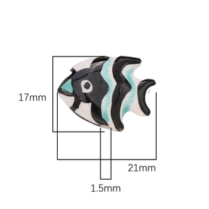 Hand-painted tropical fish ceramic bead for DIY jewelry making, 21mm striped fish pendant