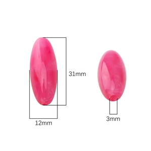 Perle ovali in acrilico rosa marmorizzato per gioielli fai da te da 31 mm e foro 3 mm