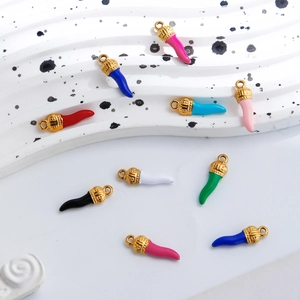 Colorful stainless steel cornicello horn pendants for DIY jewelry and ear accessories