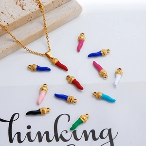 Colorful chili horn pendants on gold stainless steel necklaces for DIY jewelry making