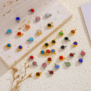 304L Stainless Steel Round 12 Month Birthstone Crystal Glass Pendant For DIY Jewelry Making Lucky Stone Charm Findings