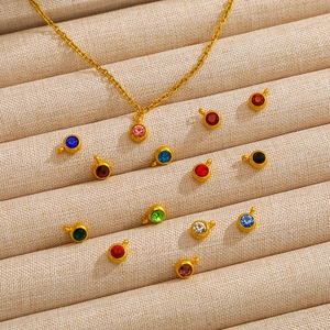 Golden stainless steel chain with 6mm colorful birthstone crystal glass charms