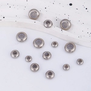 Macro shot of stainless steel slider beads with silicone inserts for DIY jewelry making