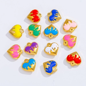 Colorful drip oil heart pendants in various vibrant shades for DIY jewelry making