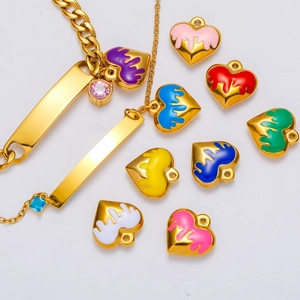 Colorful enamel heart pendants with gold stainless steel chain necklace set for DIY