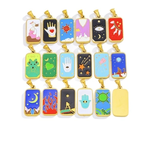 Goldene Edelstahl Tarot-Anhänger mit Emaille-Himmelsmustern für DIY Halsketten Zubehör