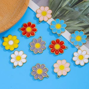 Pendentifs marguerites en émail coloré pour bijoux DIY avec dos plaqué or