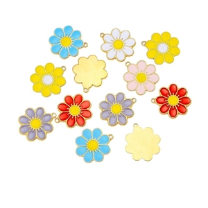 Lot de pendentifs marguerites colorés en acier inoxydable doré pour création de bijoux