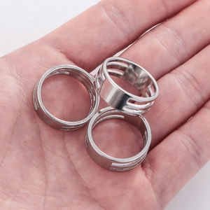 Three-piece silver stainless steel rings with minimalist stripe hollow design on palm