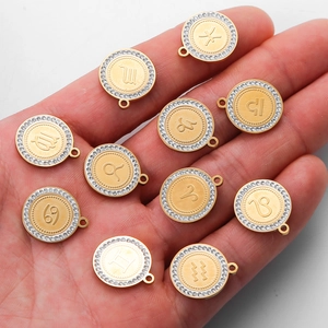 Pendentifs en Acier Inoxydable Ronds 12 Signes du Zodiaque Pour DIY Collier Bracelet Or Argent Électroplaqué Strass Charms Bijoux Femme