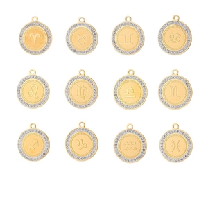Pendentifs 12 signes du zodiaque plaqués or 18 carats avec cristaux pour bijoux DIY