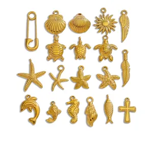 Stainless Steel Ocean Pendants Turtle Starfish Seahorse Cross Feather Shapes For DIY Necklace Jewelry Making Accessories