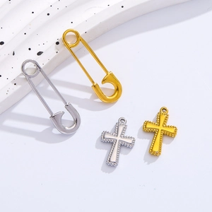 Polished stainless steel paperclip and beaded cross DIY jewelry pendants in gold and silver
