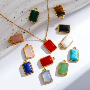 Roestvrij Staal Natuursteen Geometrische Hangers DIY Sieraden Maken Onderdelen Verguld Rond Ovaal Rechthoek Druppel Charms Voor Ketting Armband Benodigdheden